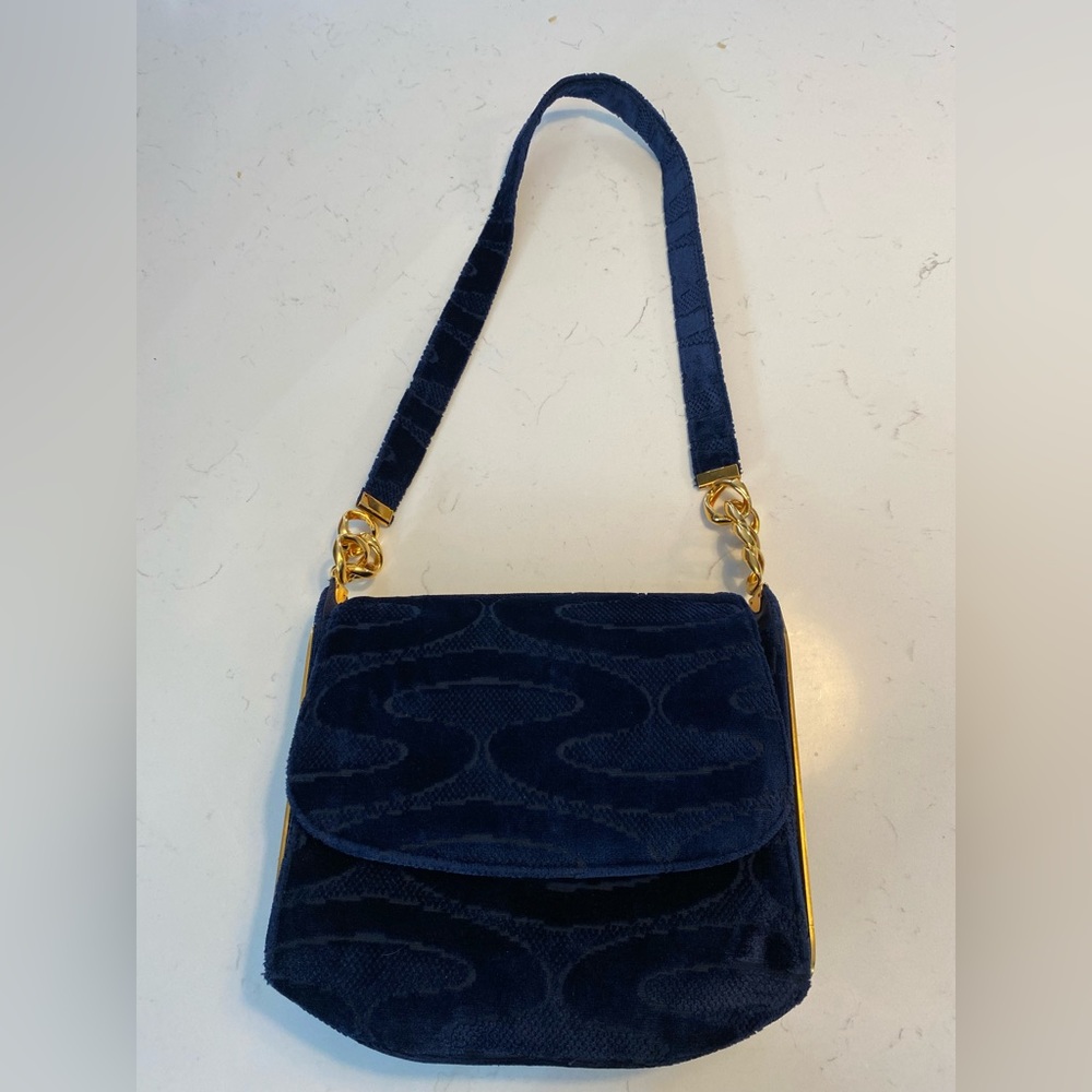 Crown Lewis Vintage 1950s Blue Velvet bag